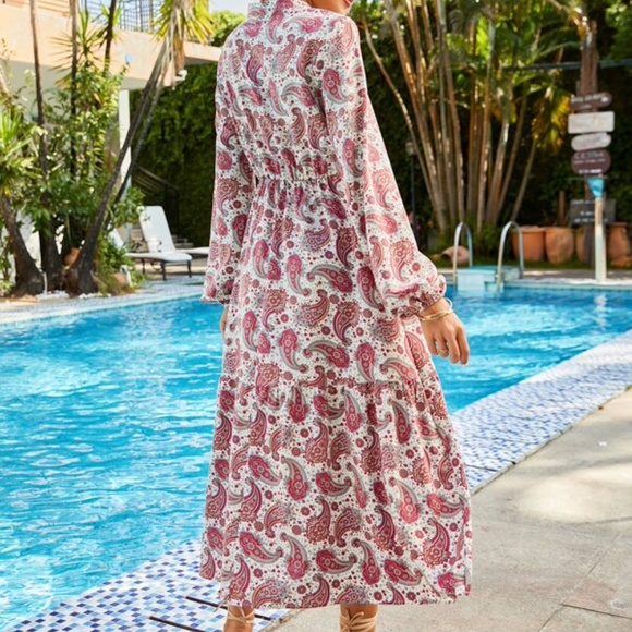 Boho Black Paisley Print Ruffle Midi Dress - Picture 7 of 9